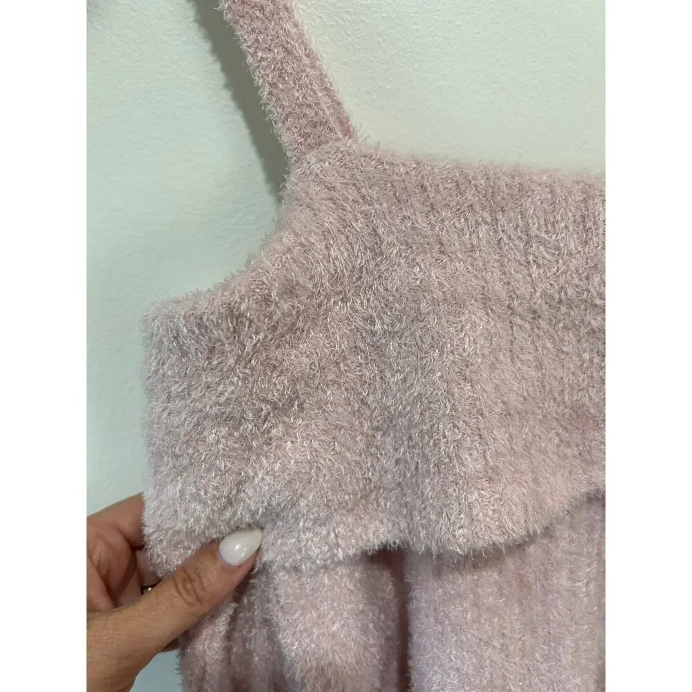 Abercrombie Kids pink sweater top size 15/16 off the shoulder fleece